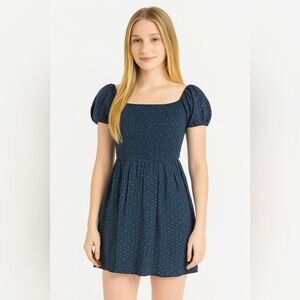 AUW Blue Puff Sleeve Midi Sundress